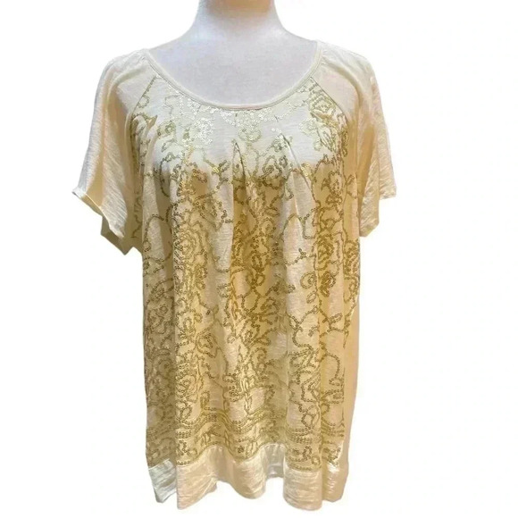 Charter Club Cream Sequined Embellished Short Sleeve Blouse Size 1X - Picture 1 of 6